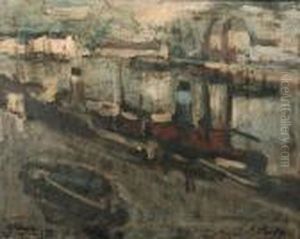 The Harbour Of Ostend by Auguste Oleffe