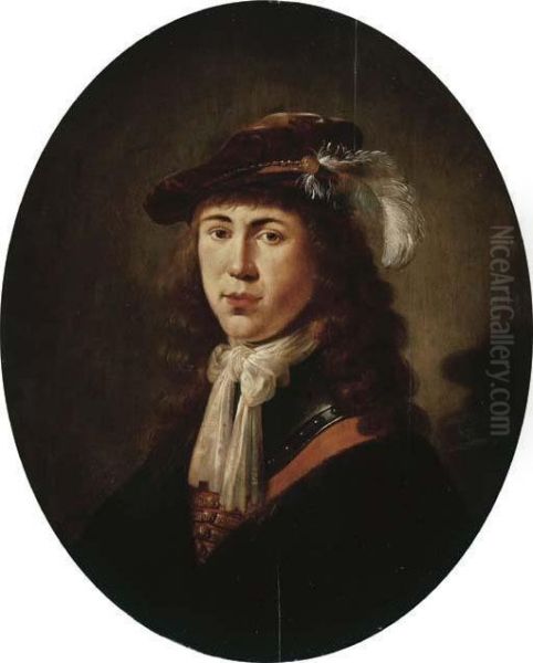 Portrait Of A Young Man, 
Bust-length, In Armour And A Black Coat, Ared Vest And A White Chemise, A
 Feathered Brown Velvet Cap Upon Hishead - view 1