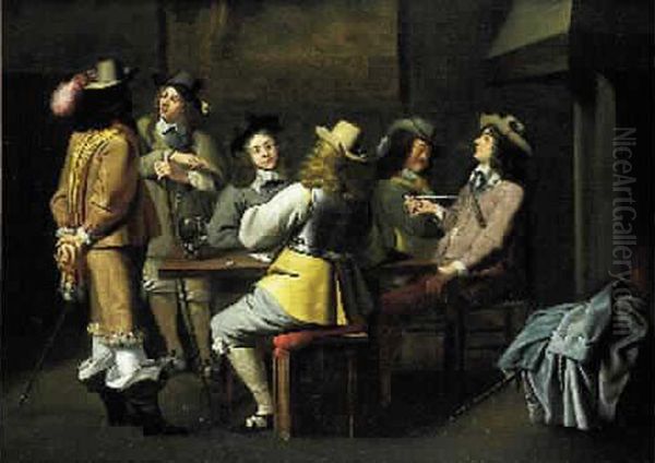 Reunion De Fumeur Et De Joueur De Cartes Dans Une Auberge - view 1