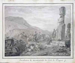 Islanders and Monuments of Easter Island by Gaspard Duche de Vancy