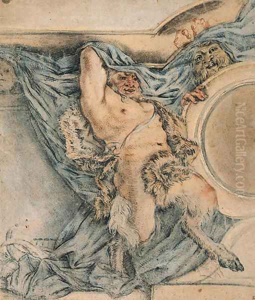 A Satyr holding up a Drapery Design for a Ceiling - view 1