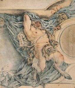 A Satyr holding up a Drapery Design for a Ceiling by Michel Dorigny