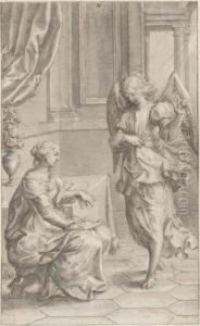 Black Chalk, Pen And Brown Ink,
Grey Wash Heightened With White,black Chalk Framing Lines, Fragmentary
Watermark Device by Isaac Oliver