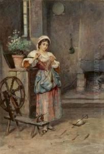 A) Contadina In Un Interno
B) Ragazza Sullo Sfondo Di Tivoli by Luigi Olivetti