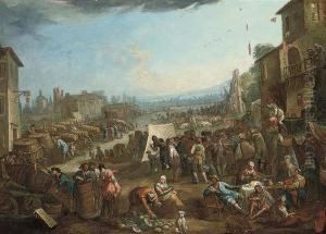 A Market In A Town, A Landscape Beyond by Pietro Domenico Oliviero