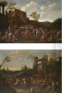 A Village Festival Amongst Classical Ruins by Pietro Domenico Oliviero