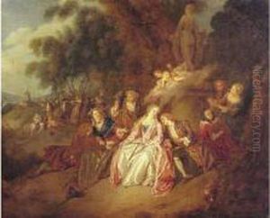 Scene Galante Dans Un Parc A L'entree Du Village by Michel-Barthelemy Ollivier