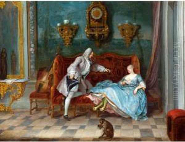 An Interior With A Sleeping Lady Holding A Letter And A Gentleman Seated Beside Her - view 1