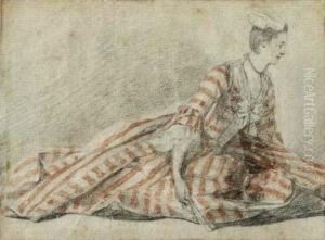 A Seated Woman Holding A Fan by Michel-Barthelemy Ollivier