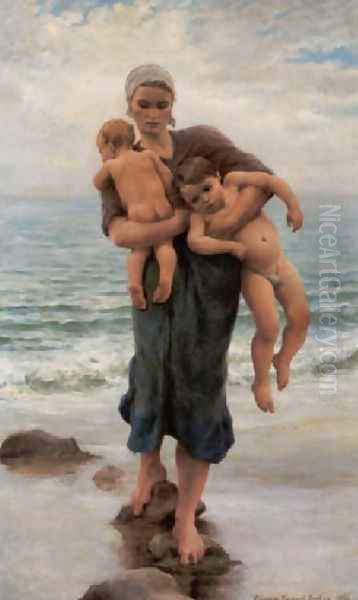 Femme de pecheur venant de baigner ses enfants - view 1
