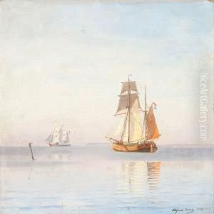 Marine With Dutch Cofin Quiet Weather by Alfred Theodor Olsen