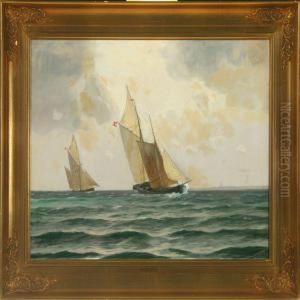 Seascape With Sailing Ships by Alfred Theodor Olsen
