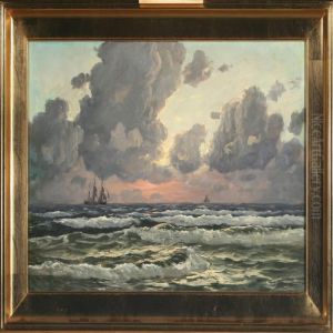 Coastal Scenery With Ships At The Sea by Alfred Theodor Olsen
