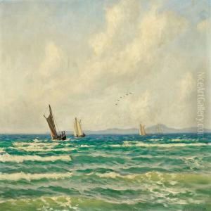 Marine With Sailing Boat Bycoast by Alfred Theodor Olsen