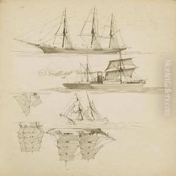 A Sketch Collection Of Sailing Ships, Landscapes And - view 1