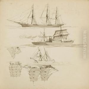 A Sketch Collection Of Sailing Ships, Landscapes And by Alfred Theodor Olsen