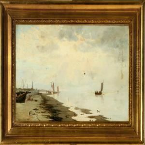View Of Skagen Beach With Skagen Lighthouse And "grenen" In The Background by Alfred Theodor Olsen