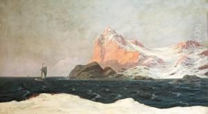 Landscape With Snow-covered
Mountains And Ships On The Sea. Signed Alfred Olsen Oil On Canvas. 74 X
126 Cm by Alfred Theodor Olsen