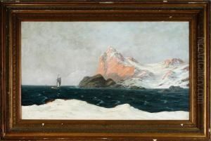 A Coastal Scenery With A Fishing Boat At Lofoten by Alfred Theodor Olsen