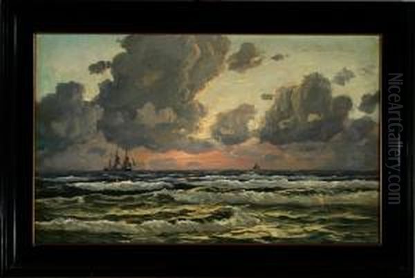 Marine With A Barque Sailing In The Horizont During Sunset - view 1
