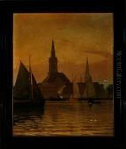 Habour Scenery From Christianshavn, Denmark by Alfred Theodor Olsen