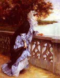 Elegante Accoudee A Une Balustrade (Elegant Lady Leaning Against a Balustrade) by Paul-Louis Delance