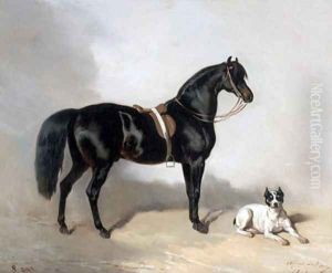 An Arabic horse and bulldogue by Alfred Dedreux