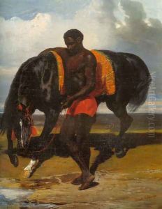 Africain tenant un cheval au bord d'une mer (African keeping a horse at the side of a sea) by Alfred Dedreux