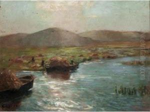 Hay Barges On The River