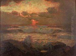 Waves Breaking On A Deserted Rocky Coast by Julius Olsson