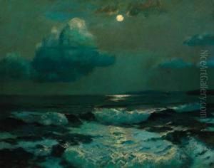 A Seascape By Moonlight by Julius Olsson