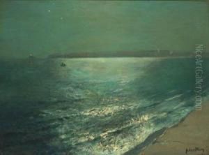A Moonlit Coastal Seascape by Julius Olsson