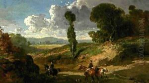Two riders in a valley by Alfred Dedreux
