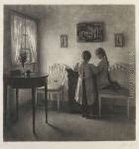 Two Little Girls Playing by Peter Olsted
