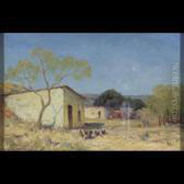 Summer Landscape With Poultry Outside Farm Buildings - view 1