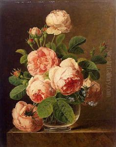 Still Life Of Roses In A Glass Vase