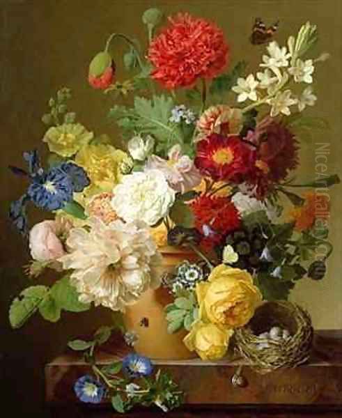 Flower Still Life on a marble ledge - view 1