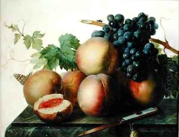 Still Life with Peaches and Grapes on Marble - view 1