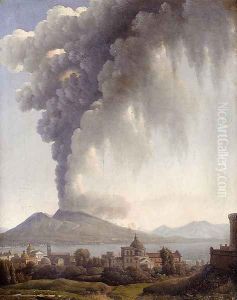 Bay Of Naples With Vesuvius Erupting Beyond by Alexandre-Hyacinthe Dunouy