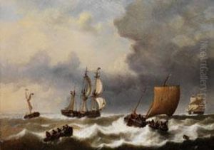 Segelschiffe Auf Rauer See by George Willem Opdenhoff
