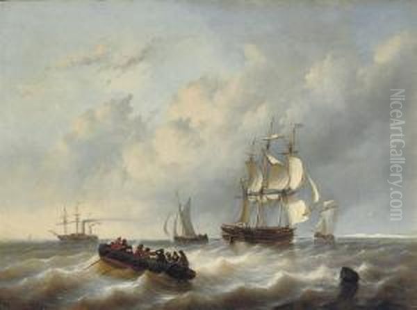 A Three-master And A Paddlesteamer On A Choppy Sea - view 1
