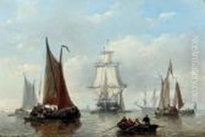 Rowing Out To The Sailingvessels by George Willem Opdenhoff