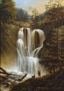 Gebirgslandschaft Mit Einem
 Ziegenhirten Vor Einem Wasserfall.