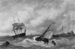 Schiffe Unter Vollen Segeln Vor Der Kuste by George Willem Opdenhoff