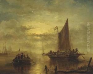 Moored Sailingvessels In Moonlight Moored Sailingvessels In Moonlight