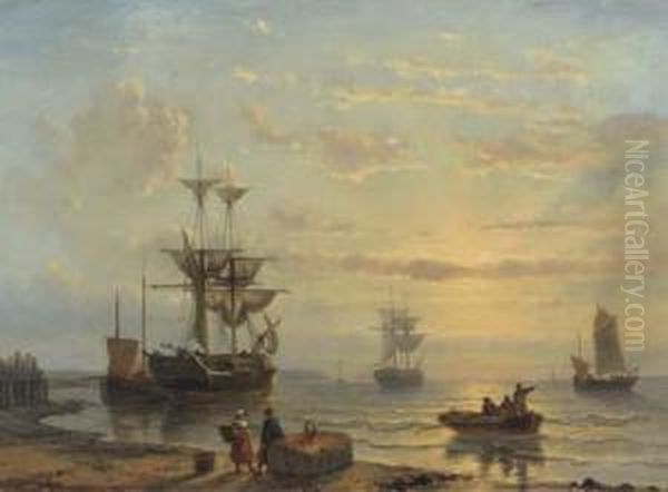 Shipping In A Quiet Bay At Sunset - view 1