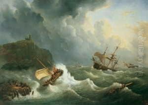 Seesturm An Felsiger Kuste. by George Willem Opdenhoff
