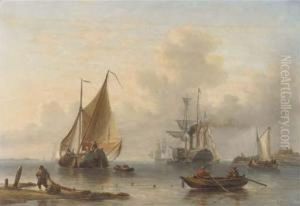 A Calm: A Busy Day Near A Coast by George Willem Opdenhoff