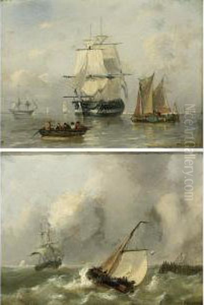 Shipping In A Calm; Boats In Choppy Waters (a Pair) - view 1