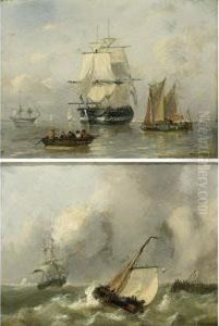 Shipping In A Calm; Boats In Choppy Waters (a Pair) Shipping In A Calm; Boats In Choppy Waters (a Pair)